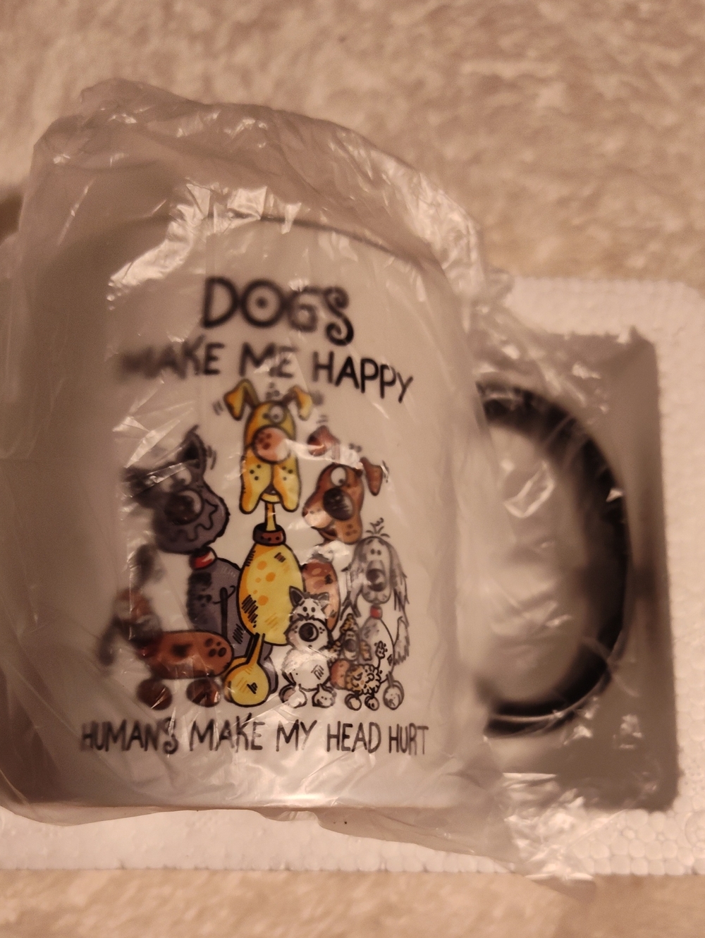 Dogs Make Me Happy Ceramic Mug - White with Black Handle